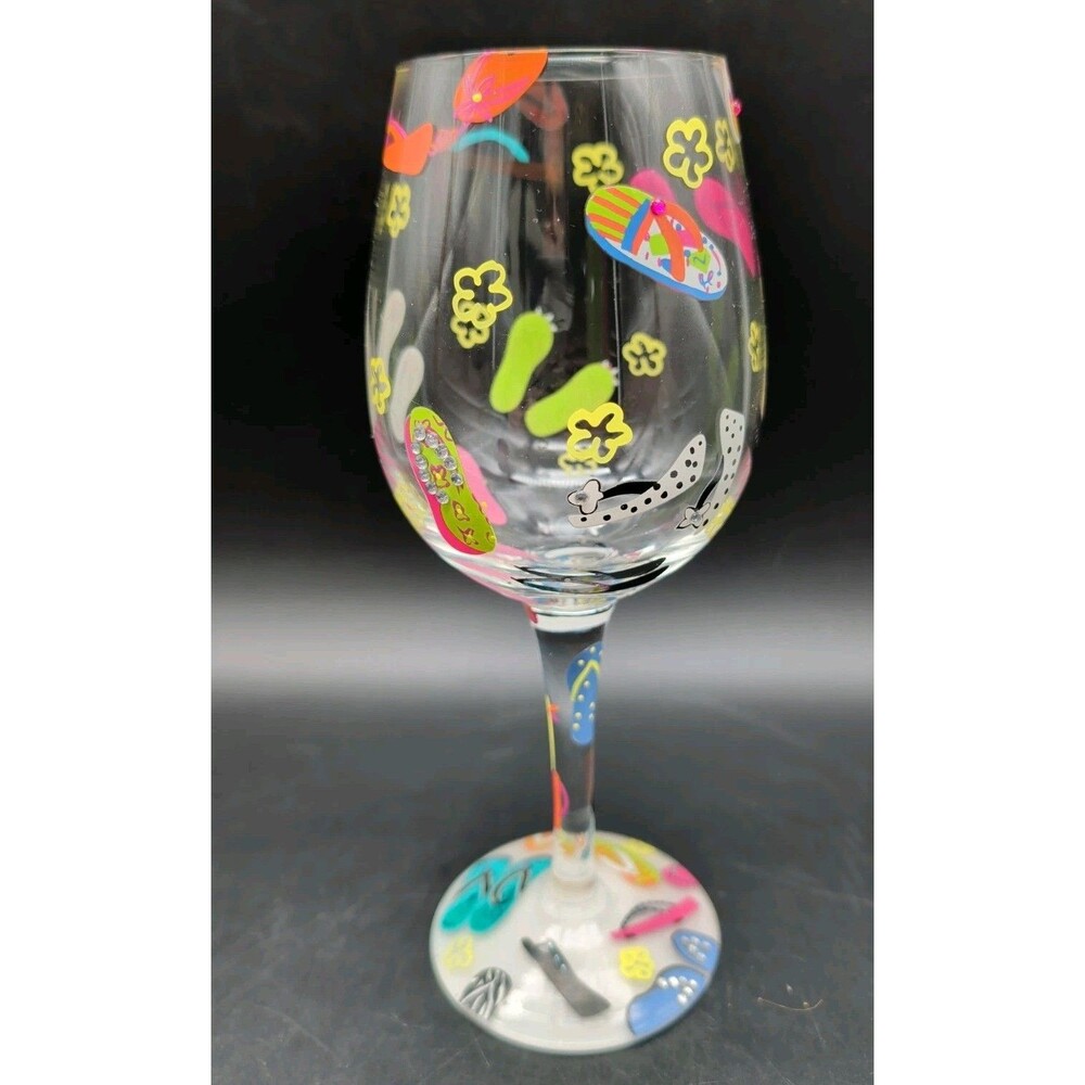 Lolita Wine Glass "Flip Flop" Summer Vacation Beach Sandals Hand Painted Glass